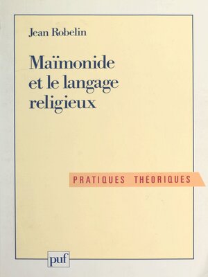 cover image of Maïmonide et le langage religieux